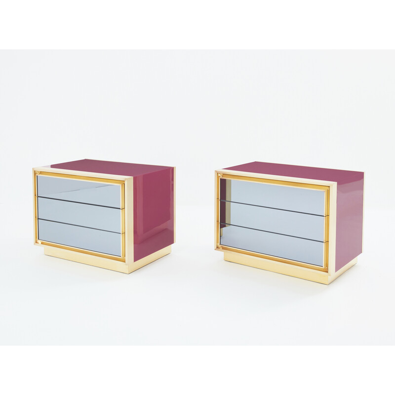 Pair of vintage lacquered brass bedside tables for Maison Jansen, 1970