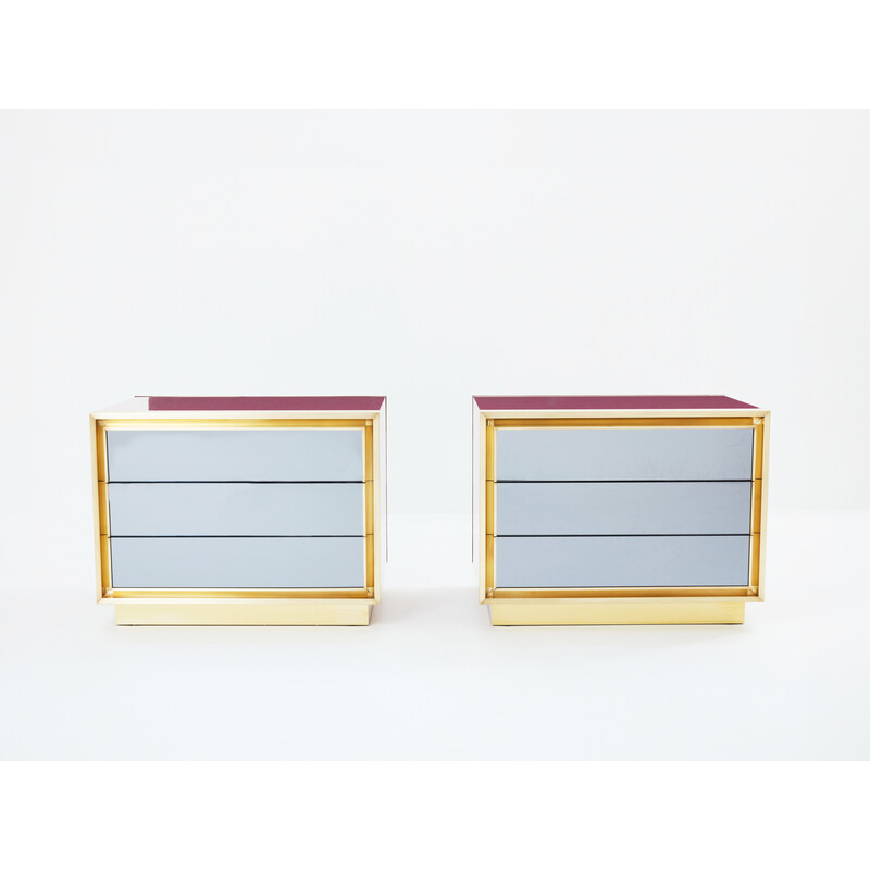 Pair of vintage lacquered brass bedside tables for Maison Jansen, 1970