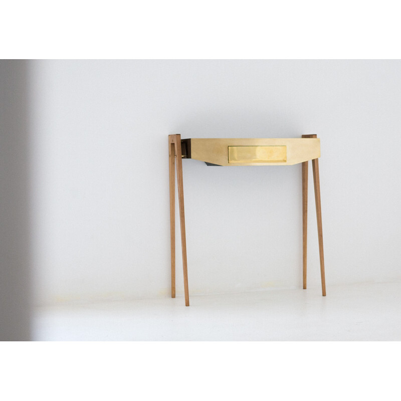 Italian brass and wood console table - 1950s