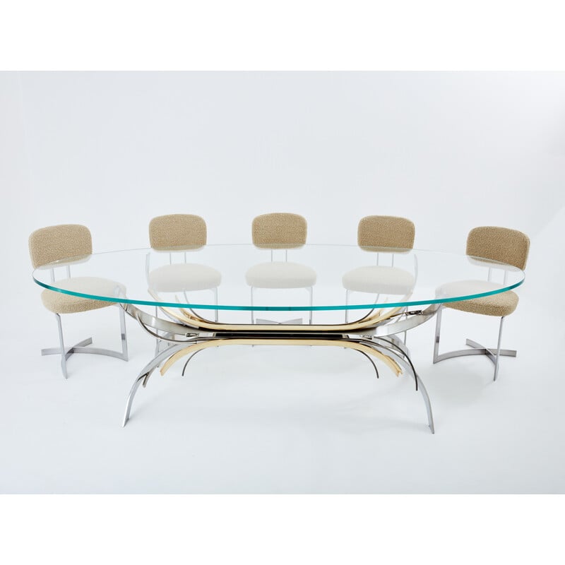 Vintage Gerbe dining table in steel and brass by Maria Pergay, 1970