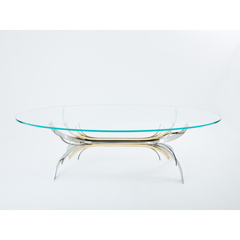 Vintage Gerbe dining table in steel and brass by Maria Pergay, 1970