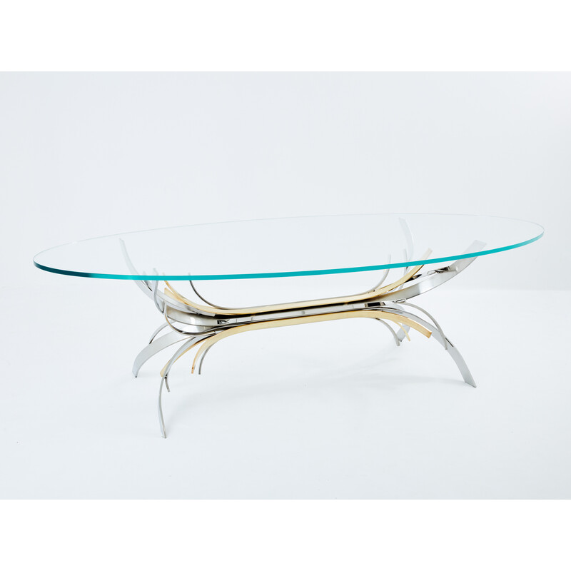 Vintage Gerbe dining table in steel and brass by Maria Pergay, 1970