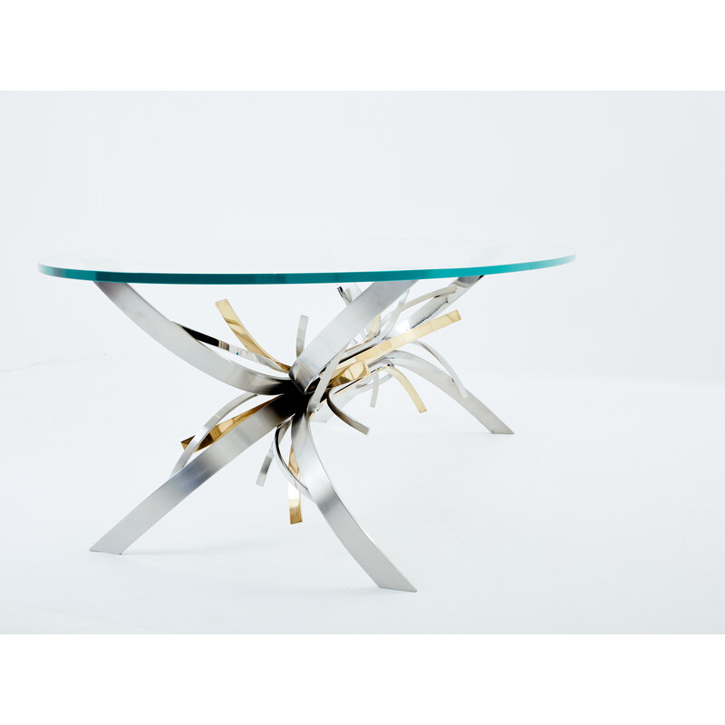 Vintage Gerbe dining table in steel and brass by Maria Pergay, 1970