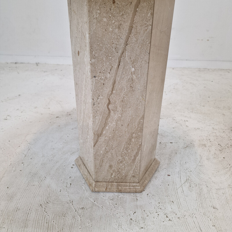 Pair of vintage travertine pedestal tables, Italy 1980