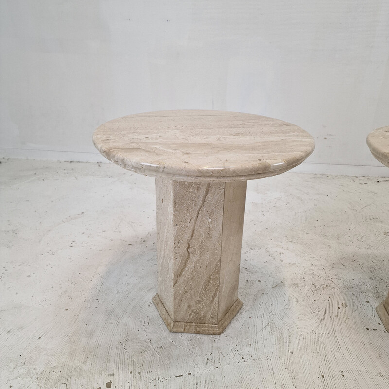 Pair of vintage travertine pedestal tables, Italy 1980