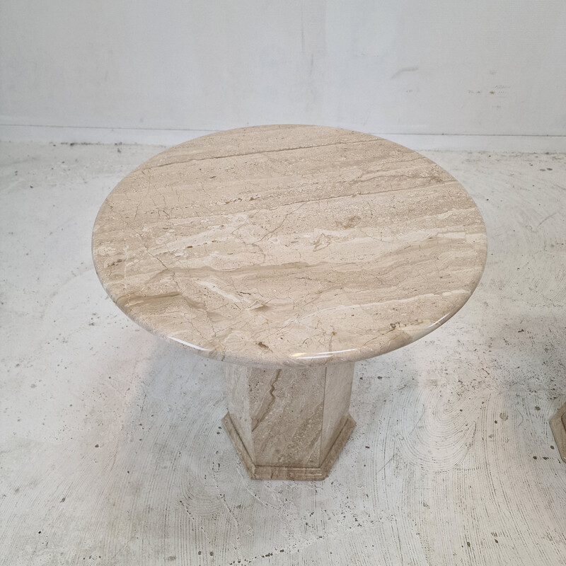 Pair of vintage travertine pedestal tables, Italy 1980