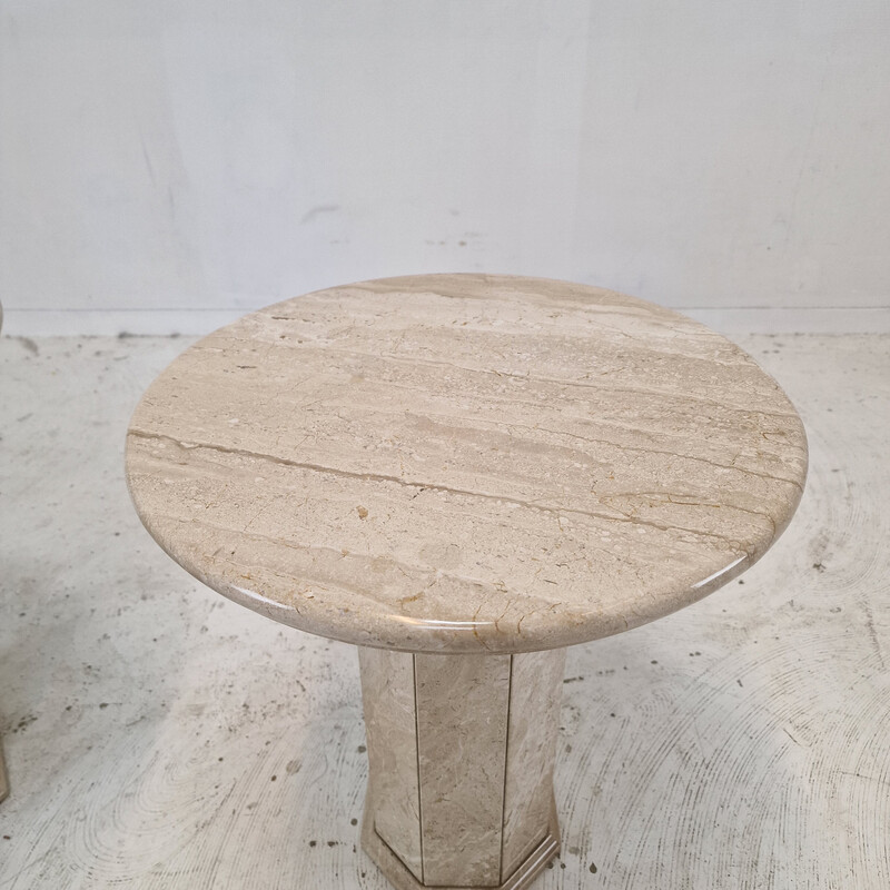 Pair of vintage travertine pedestal tables, Italy 1980