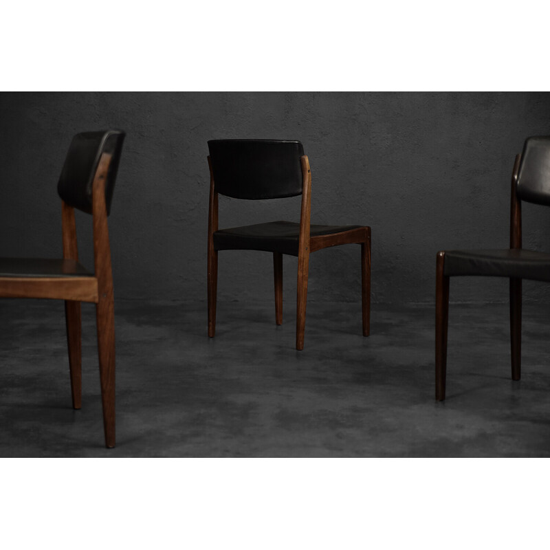 Set of 3 vintage rosewood and leather chairs by H.W. Klein for Bramin, Denmark 1960