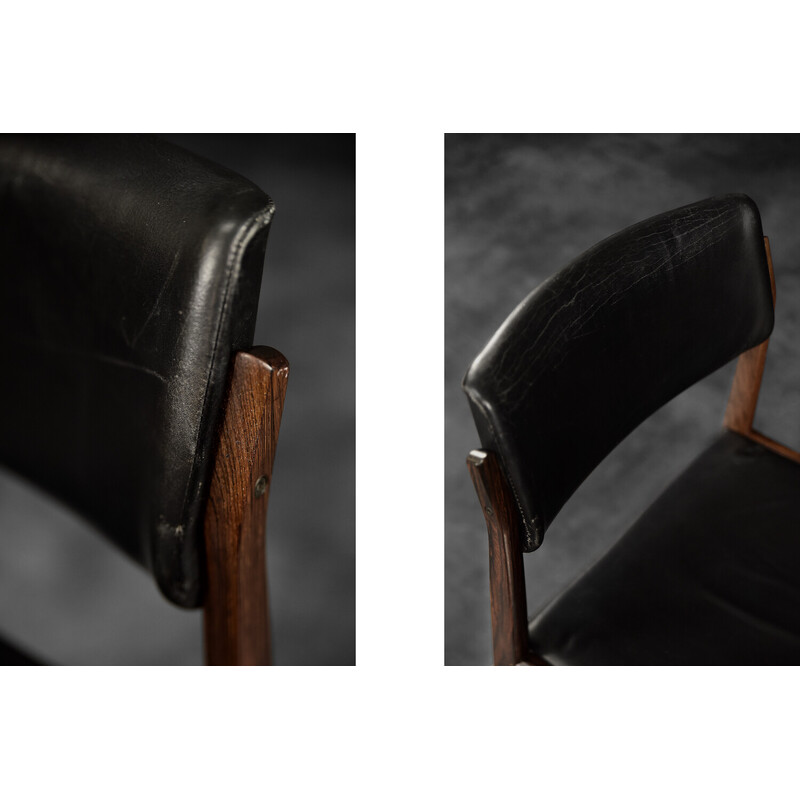 Set of 3 vintage rosewood and leather chairs by H.W. Klein for Bramin, Denmark 1960