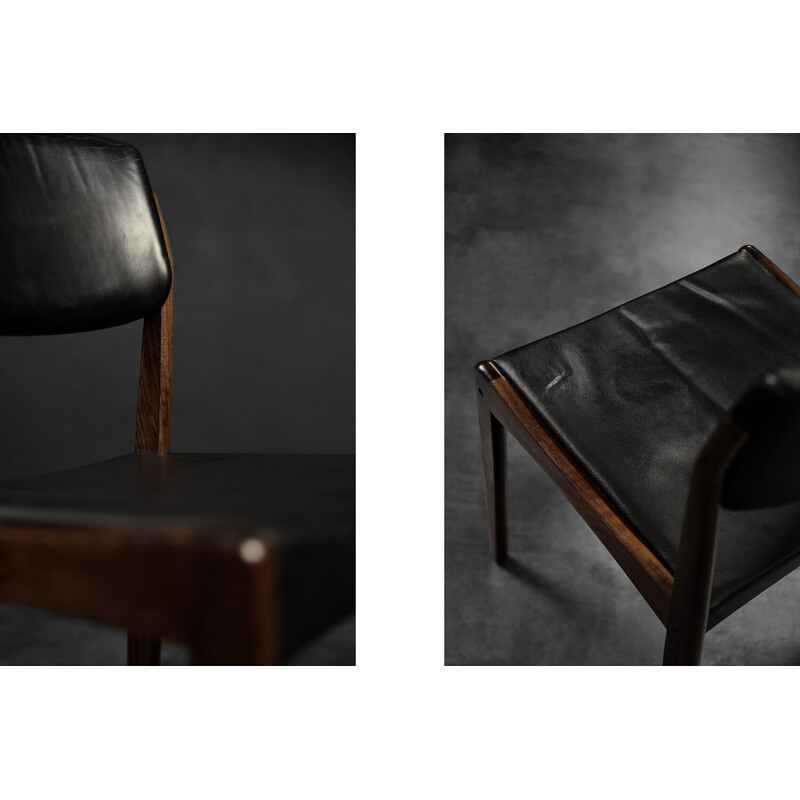 Set of 3 vintage rosewood and leather chairs by H.W. Klein for Bramin, Denmark 1960