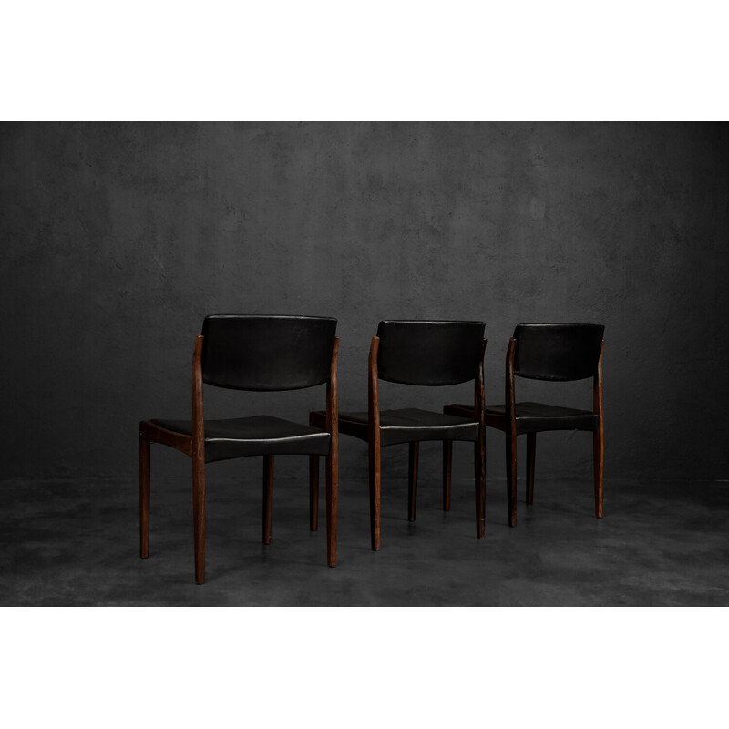 Set of 3 vintage rosewood and leather chairs by H.W. Klein for Bramin, Denmark 1960