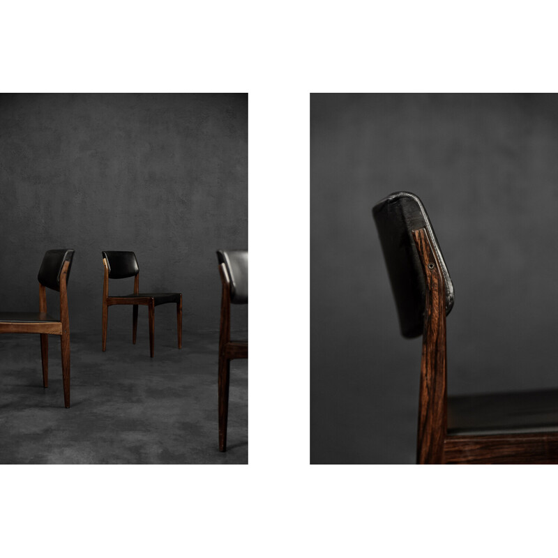 Set of 3 vintage rosewood and leather chairs by H.W. Klein for Bramin, Denmark 1960