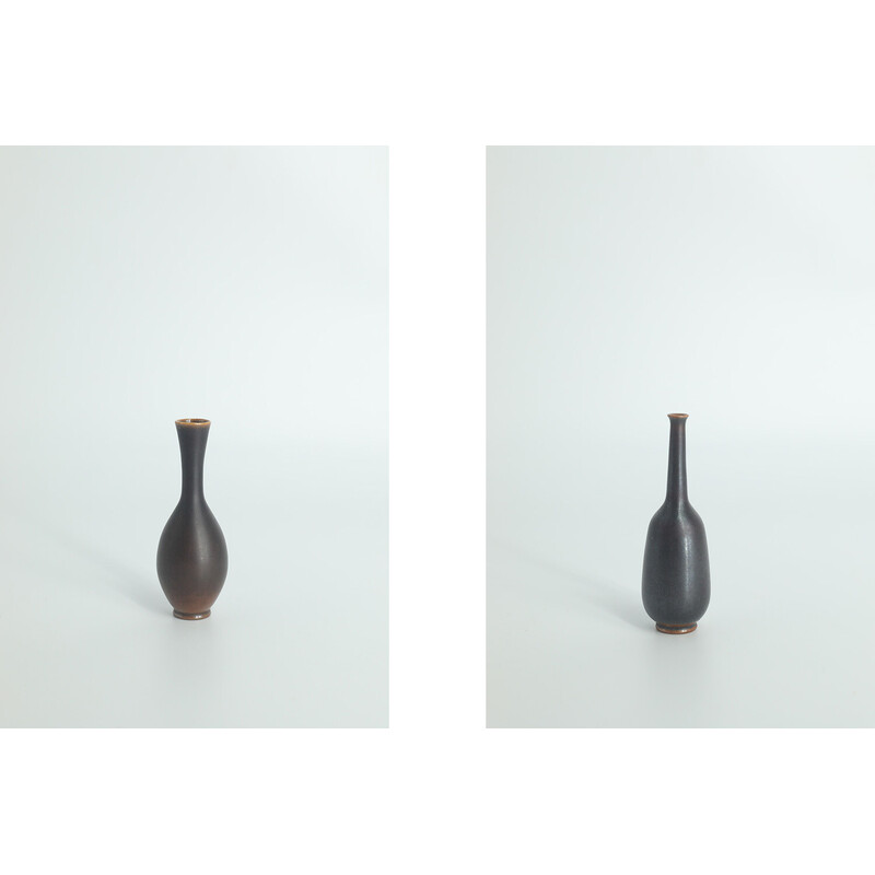 Pair of vintage collectible Wenge stoneware vases by John Andersson for Höganäs Ceramics, Sweden 1950