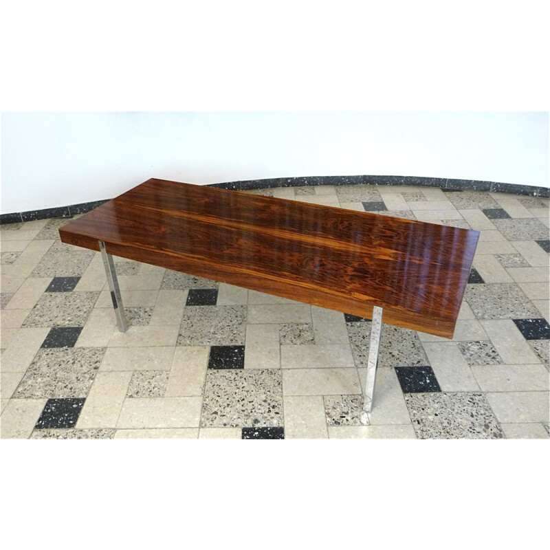 Minimalist rosewood coffee table with chromed steel legs - 1960s