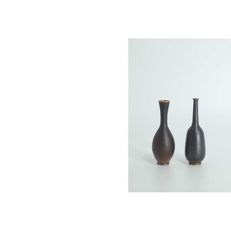 Pair of vintage collectible Wenge stoneware vases by John Andersson for Höganäs Ceramics, Sweden 1950