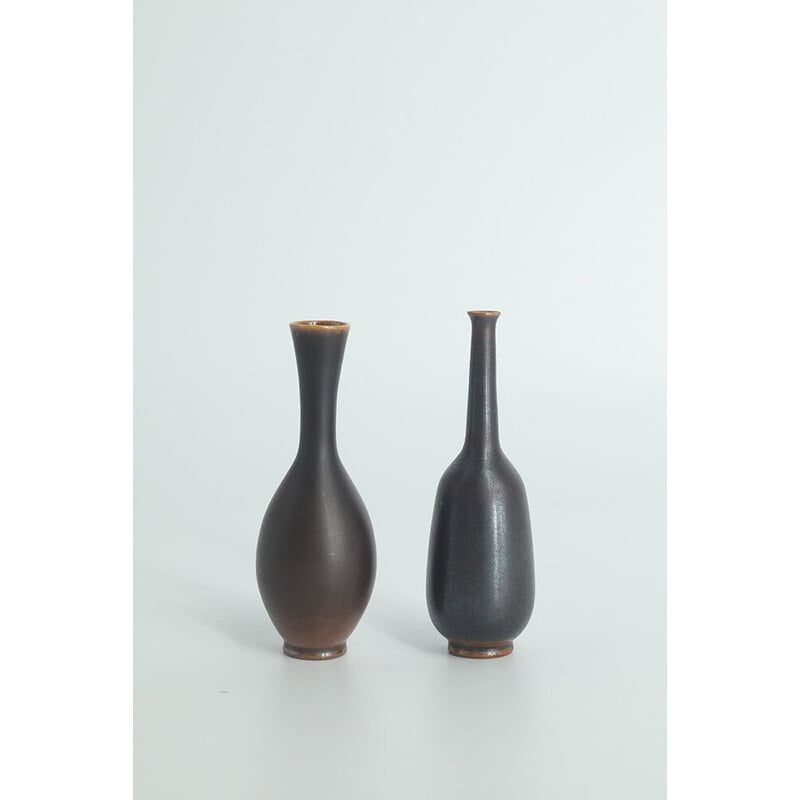 Pair of vintage collectible Wenge stoneware vases by John Andersson for Höganäs Ceramics, Sweden 1950
