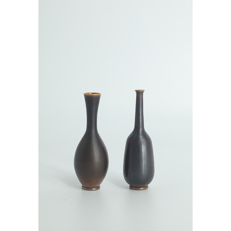 Par de vasos de grés Wenge coleccionáveis vintage de John Andersson para a Höganäs Ceramics, Suécia 1950