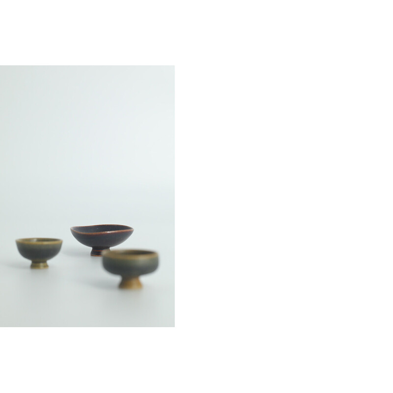 Conjunto de 3 taças de grés castanho coleccionáveis vintage de John Andersson para a Höganäs Ceramics, Suécia 1950