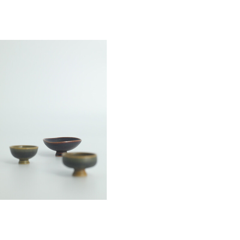 Set of 3 vintage collectible brown stoneware bowls by John Andersson for Höganäs Ceramics, Sweden 1950