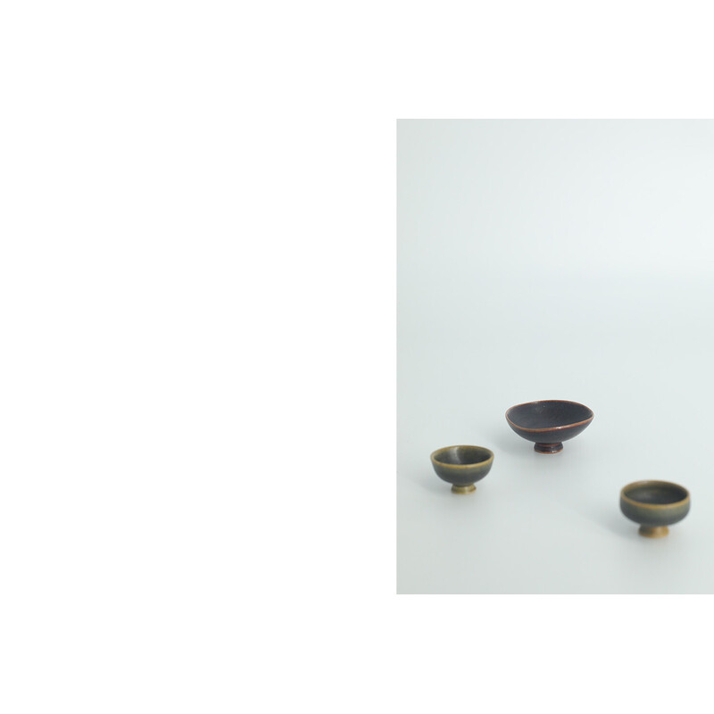 Set van 3 vintage kommen van bruin steengoed door John Andersson voor Höganäs Ceramics, Zweden 1950