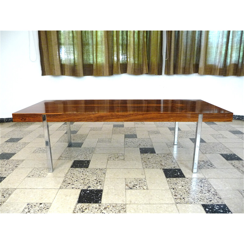 Minimalist rosewood coffee table with chromed steel legs - 1960s