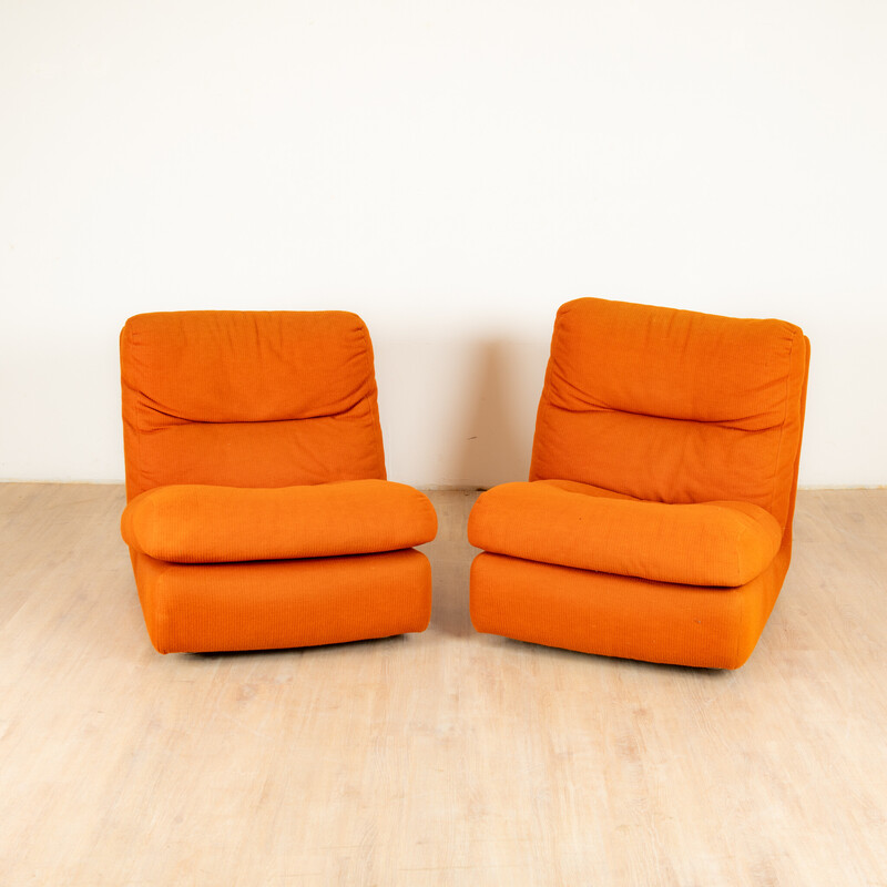 Pair of vintage "Albany" low chairs in wood and abs by Michel Ducaroy for Ligne Roset, France 1977