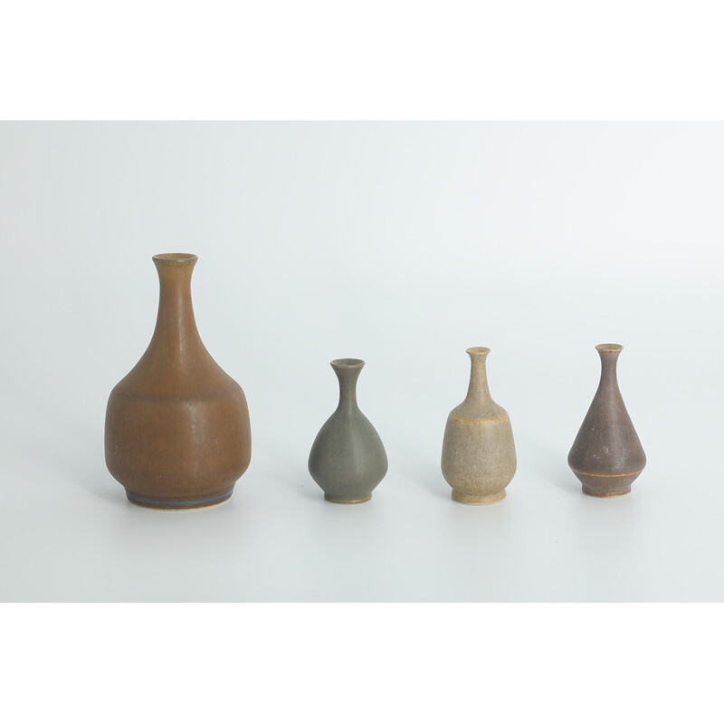 Lot de 4 vases de collection vintage en grès marron par Gunnar Borg pour Höganäs Ceramics, Suède 1960