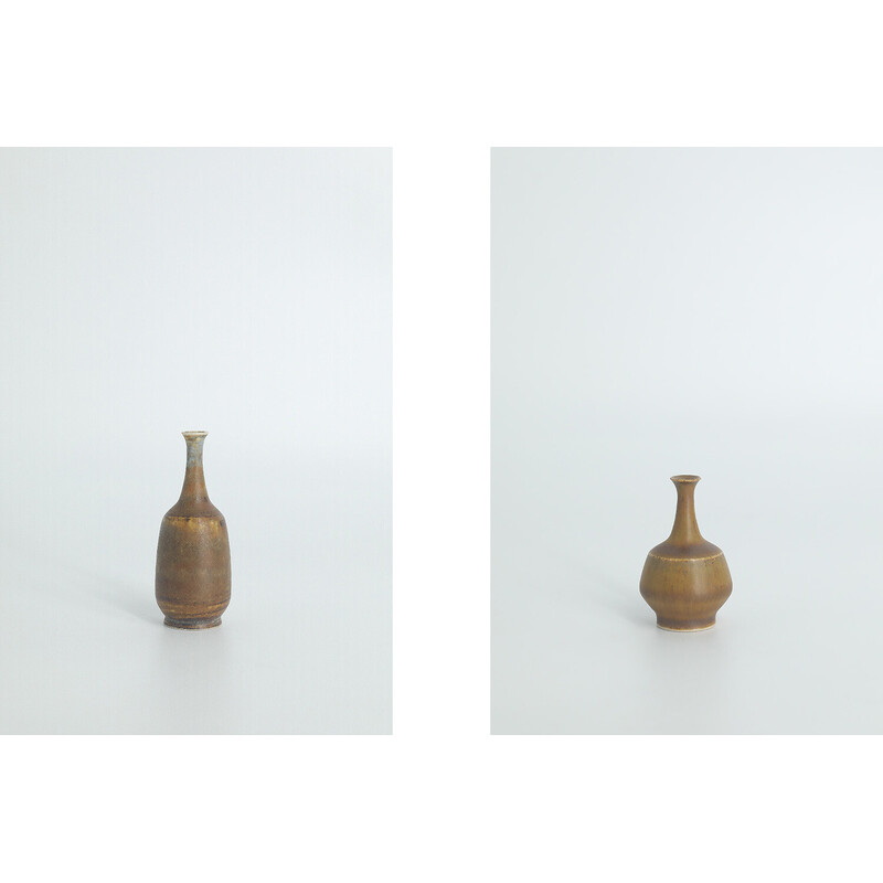 Set of 4 vintage brown stoneware collectible vases by Gunnar Borg for Höganäs Ceramics, Sweden 1960