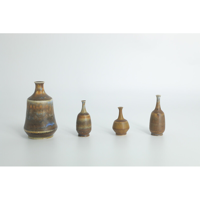 Set di 4 vasi vintage da collezione in gres marrone di Gunnar Borg per Höganäs Ceramics, Svezia 1960