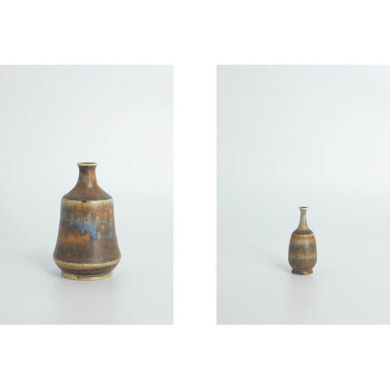 Set of 4 vintage brown stoneware collectible vases by Gunnar Borg for Höganäs Ceramics, Sweden 1960