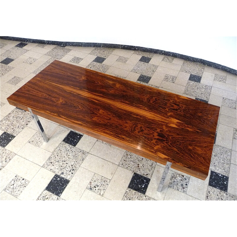 Minimalist rosewood coffee table with chromed steel legs - 1960s