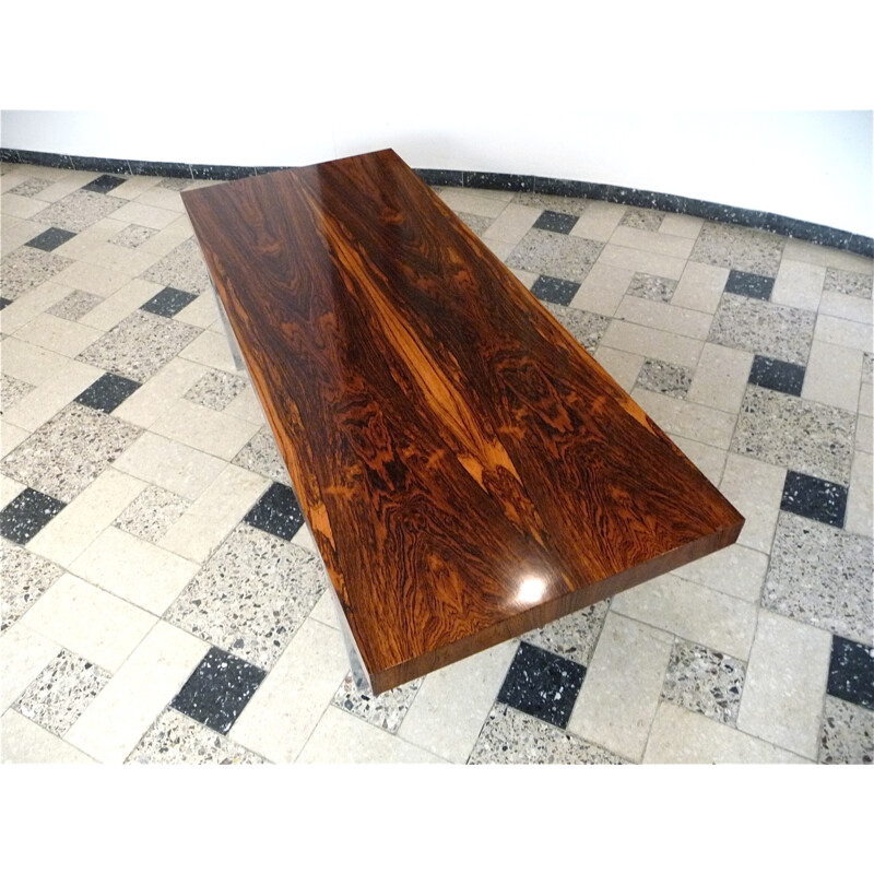 Minimalist rosewood coffee table with chromed steel legs - 1960s