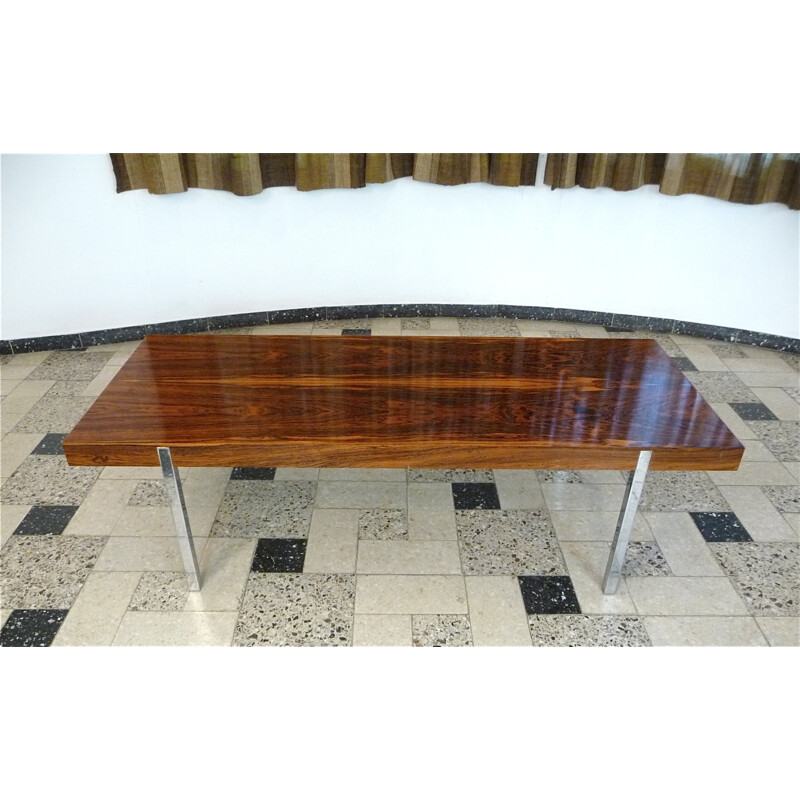 Minimalist rosewood coffee table with chromed steel legs - 1960s