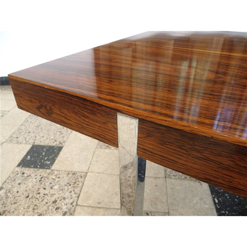 Minimalist rosewood coffee table with chromed steel legs - 1960s