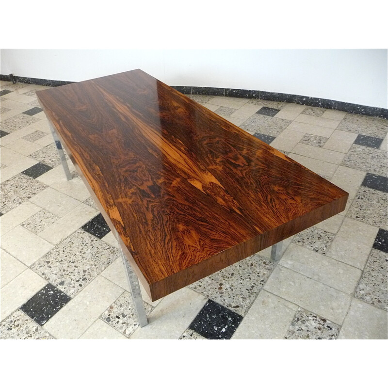 Minimalist rosewood coffee table with chromed steel legs - 1960s