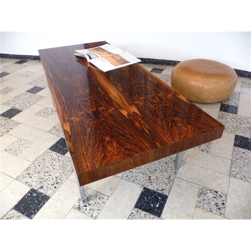 Minimalist rosewood coffee table with chromed steel legs - 1960s