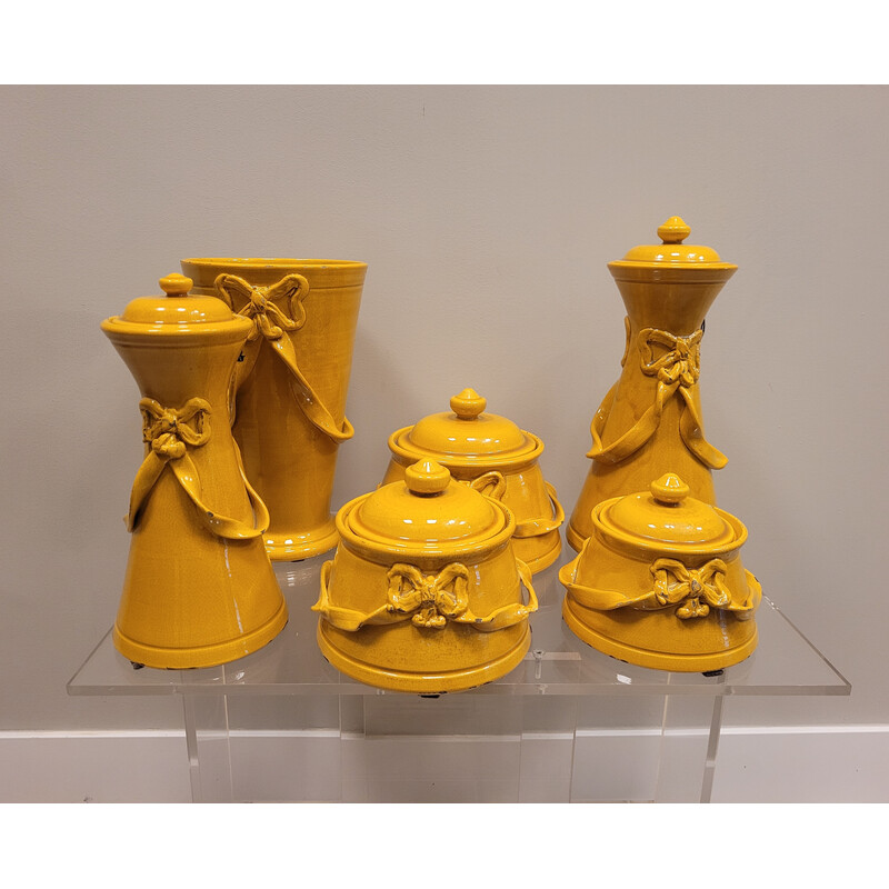 Conjunto de 6 vasos de cerâmica amarela vintage, França