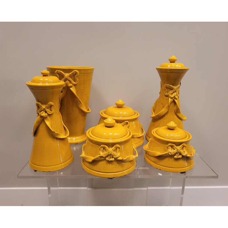 Set of 6 vintage yellow ceramic vases, France