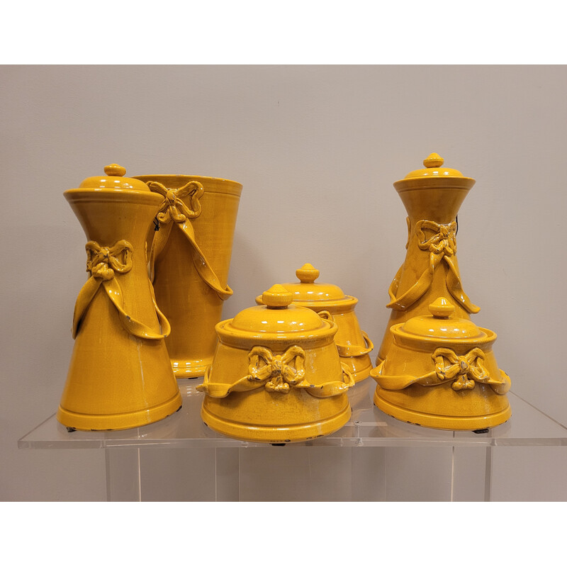 Set of 6 vintage yellow ceramic vases, France