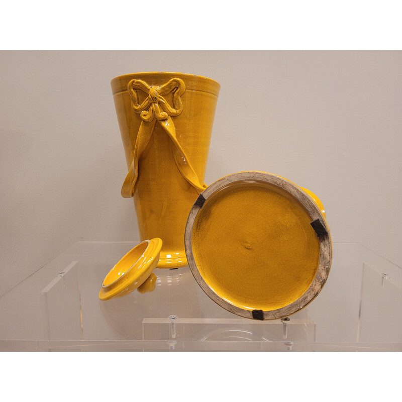 Conjunto de 6 vasos de cerâmica amarela vintage, França