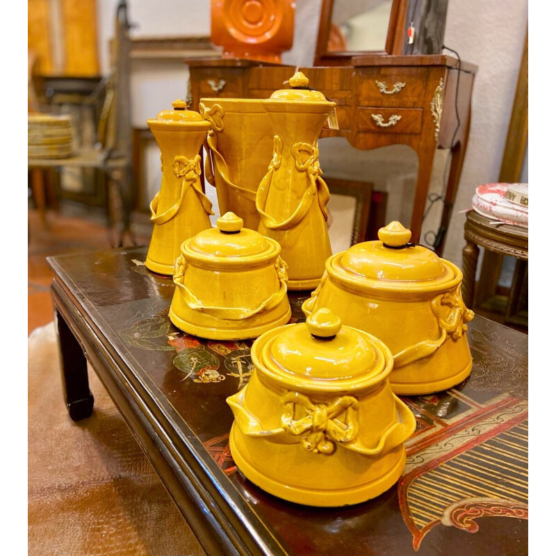 Lot de 6 vases vintage en céramique jaune, France