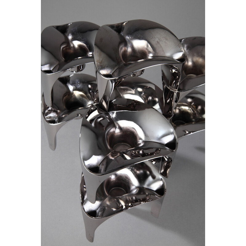 Set of 9 chromed metal modular candleholders, Nagel, Germany - 1970s