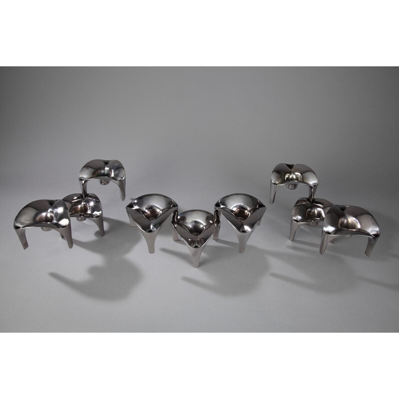 Set of 9 chromed metal modular candleholders, Nagel, Germany - 1970s