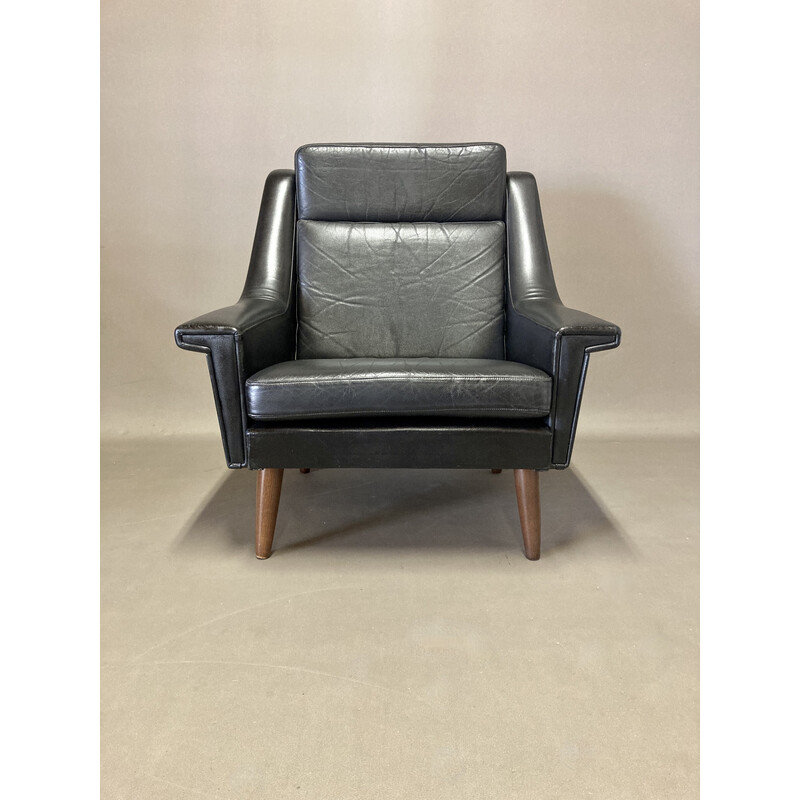 Pair of vintage black leather armchairs, 1950
