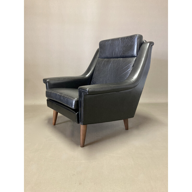 Pair of vintage black leather armchairs, 1950