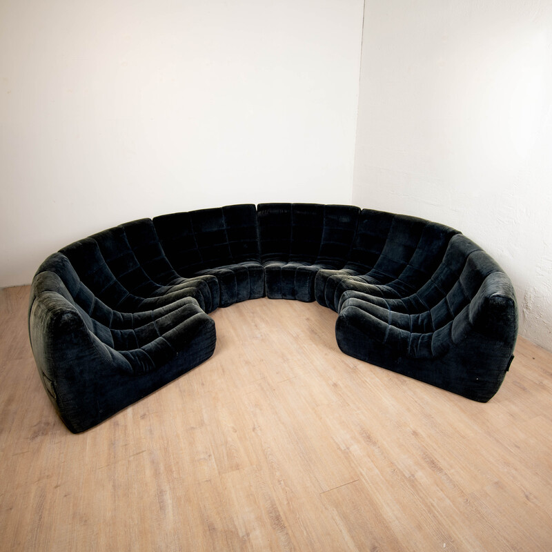 Ensemble de salon vintage "Gilda" en velours bleu nuit de Michel Ducaroy pour Ligne Roset, France 1973