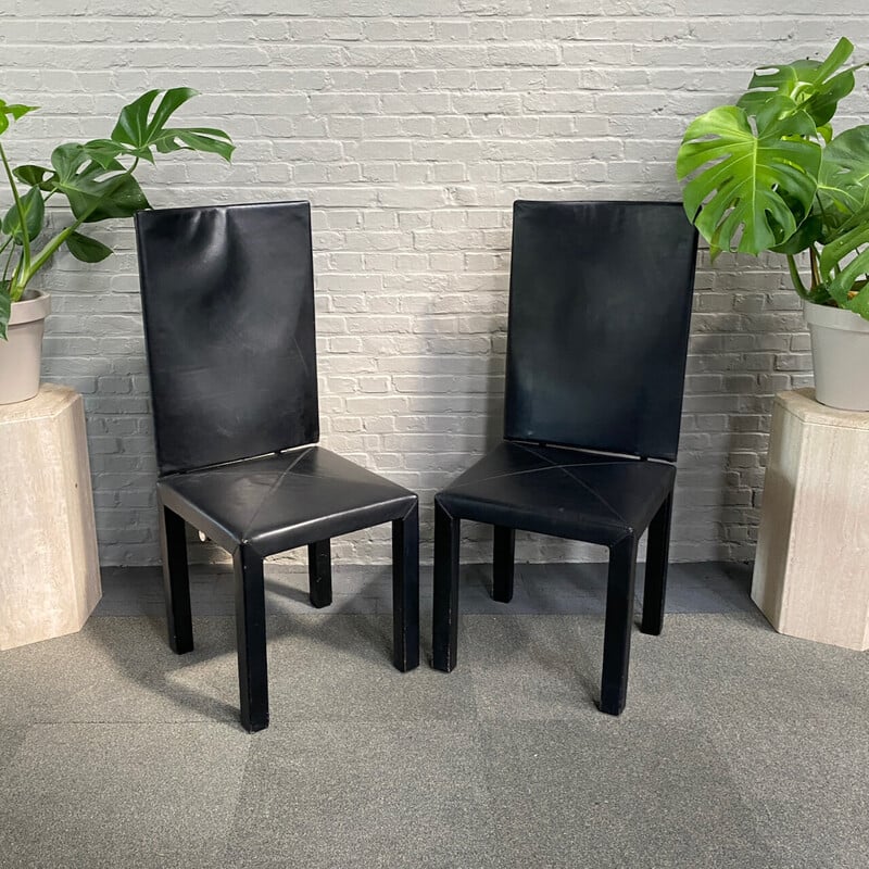 Paar alte Arcalla-Stühle aus schwarzem Leder von Paolo Piva für B et B, Italien 1990
