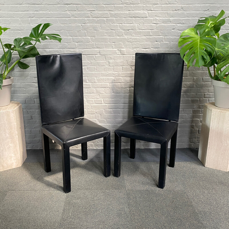 Pair of vintage Arcalla chairs in black leather by Paolo Piva for B et B, Italy 1990