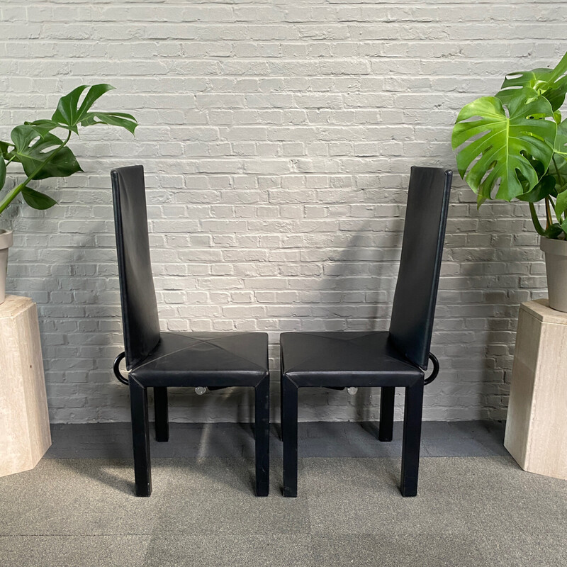 Paar alte Arcalla-Stühle aus schwarzem Leder von Paolo Piva für B et B, Italien 1990