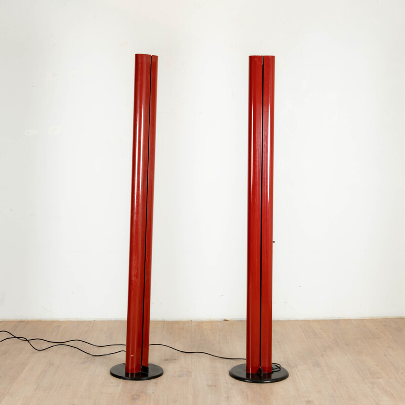 Pair of vintage "Megaron" floor lamps in lacquered aluminum and steel by Gianfranco Frattini for Artemide, 1979